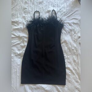 Elegant Black Feather Trim young adult Dress